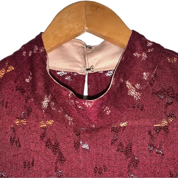 BCBG Max Azria Burgundy Lace Short Sleeve Mini Dress - Picture 4 of 7